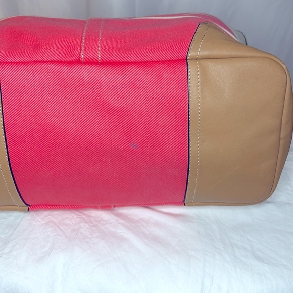 COACH HADLEY striped Coral and cream colored canvas large tote. - Picture 10 of 15
